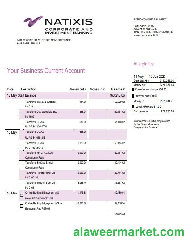 Natixis Algerie bank proof of address bank statement template in Word and PDF format